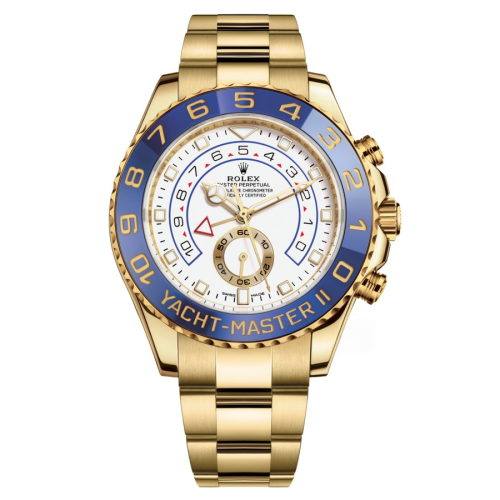 Rolex Yachtmaster II M116688-0002，44MM 18k Yellow Gold, White Arabic Dial, Oyster Bracelet Mens Watch