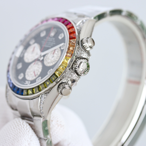 Rolex Daytona White Gold Rainbow Bezel Black Diamond Dial 116599RBOW