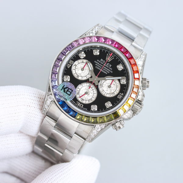 Rolex Daytona White Gold Rainbow Bezel Black Diamond Dial 116599RBOW