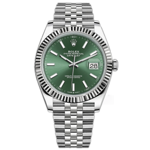 Rolex Datejust 41mm Green Dial Oystersteel and White Gold Men's Watch 126334-0028