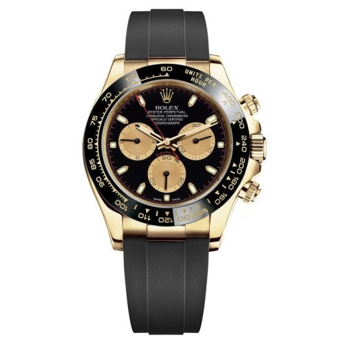 Rolex Cosmograph Daytona Black Champagne Yellow Gold Oysterflex Strap Mens Watch 116518LN-0047