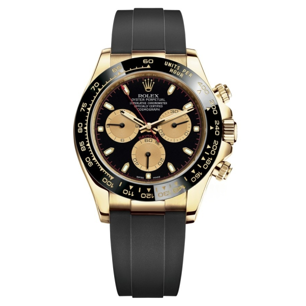 Rolex Cosmograph Daytona Black Champagne Yellow Gold Oysterflex Strap Mens Watch 116518LN-0047