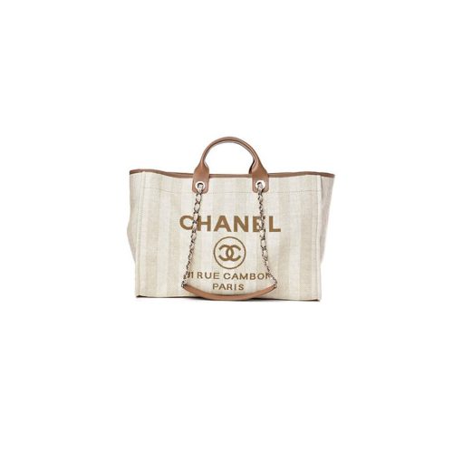 CHANEL Woven Straw Raffia Striped MediumDeauville Tote