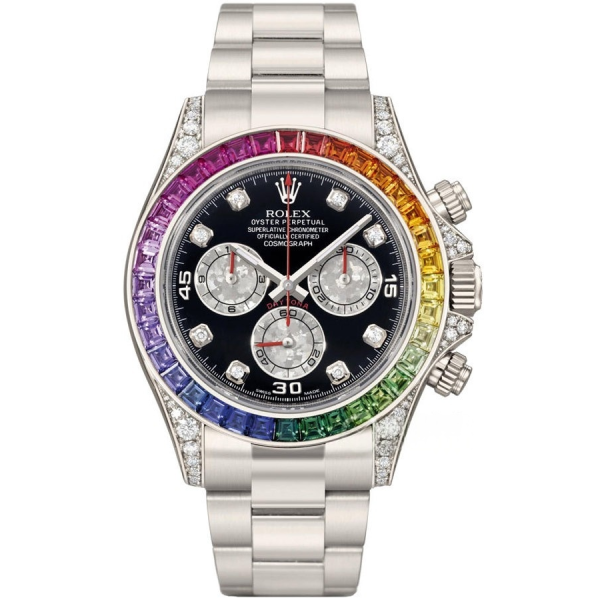 Rolex Daytona White Gold Rainbow Bezel Black Diamond Dial 116599RBOW