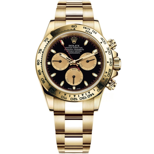 Rolex Cosmograph Daytona Black and Champagne Dial Men's 18kt Yellow Gold Oyster Watch 116508-0009