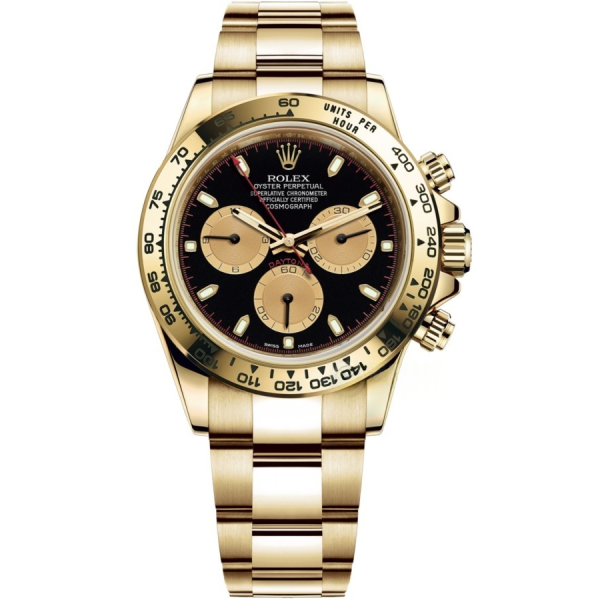 Rolex Cosmograph Daytona Black and Champagne Dial Men's 18kt Yellow Gold Oyster Watch 116508-0009