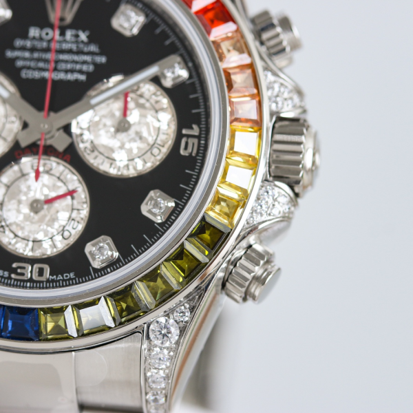 Rolex Daytona White Gold Rainbow Bezel Black Diamond Dial 116599RBOW