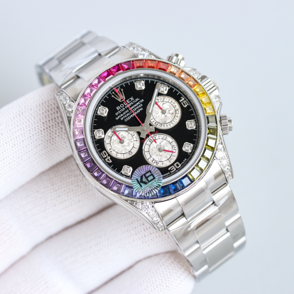 Rolex Daytona White Gold Rainbow Bezel Black Diamond Dial 116599RBOW
