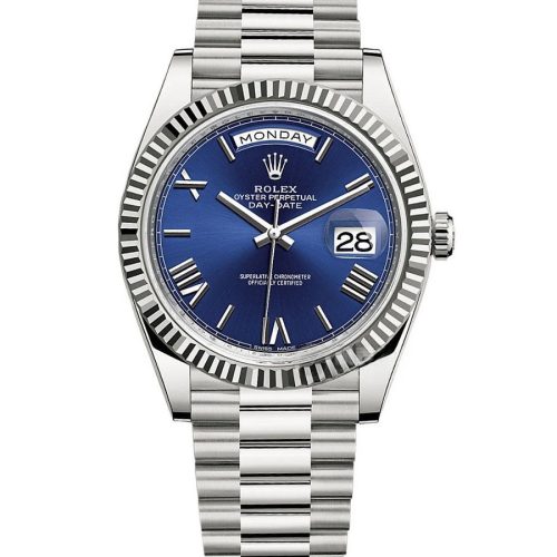 Rolex Day-Date 228239-0007，40MM Presidential Blue dial, Fluted Bezel,  White gold Watch