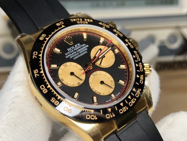Rolex Cosmograph Daytona Black Champagne Yellow Gold Oysterflex Strap Mens Watch 116518LN-0047