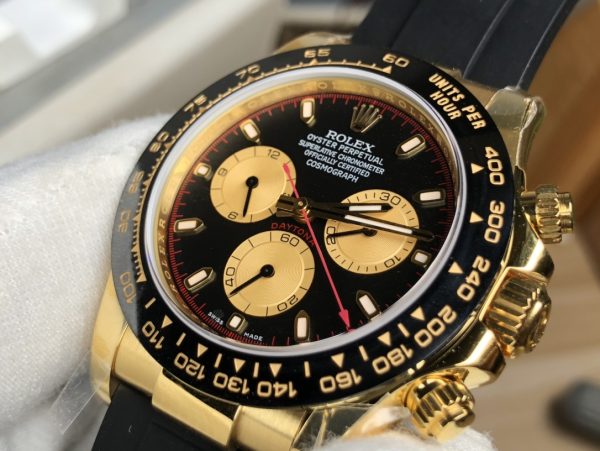 Rolex Cosmograph Daytona Black Champagne Yellow Gold Oysterflex Strap Mens Watch 116518LN-0047