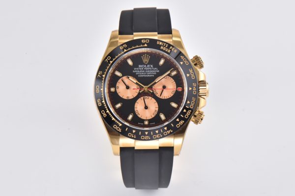 Rolex Cosmograph Daytona Black Champagne Yellow Gold Oysterflex Strap Mens Watch 116518LN-0047