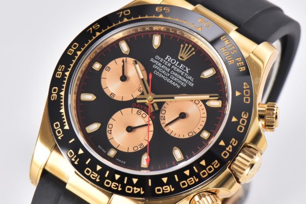 Rolex Cosmograph Daytona Black Champagne Yellow Gold Oysterflex Strap Mens Watch 116518LN-0047