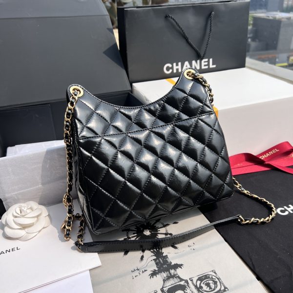Chanel Hobo Bag - Black Shiny Crinkled Calfskin | Gold Hardware