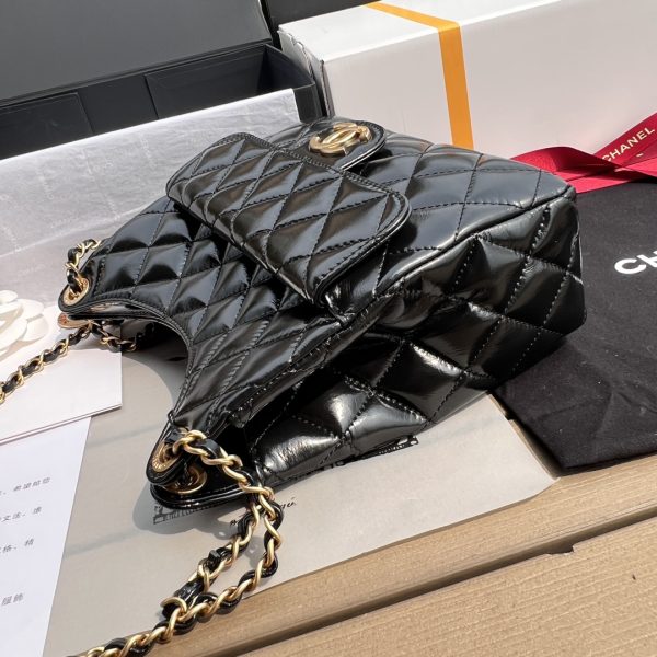 Chanel Hobo Bag - Black Shiny Crinkled Calfskin | Gold Hardware