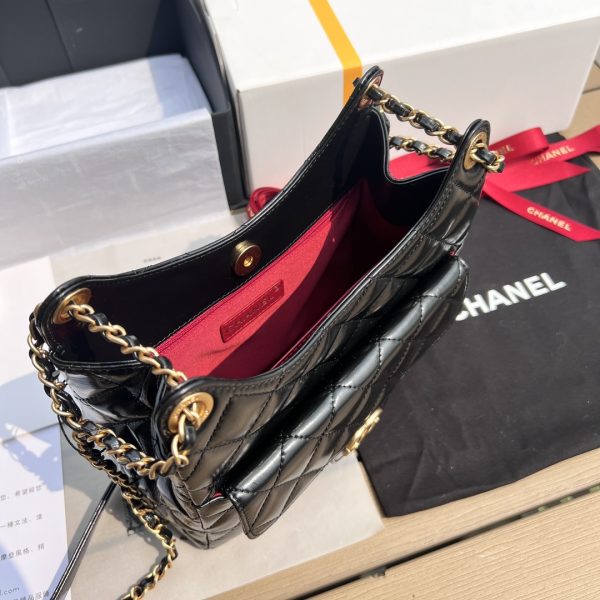 Chanel Hobo Bag - Black Shiny Crinkled Calfskin | Gold Hardware