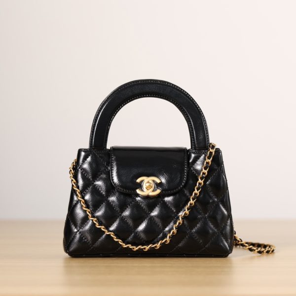 Black Quilted Calfskin Leather Nano Classic Kelly Shopper