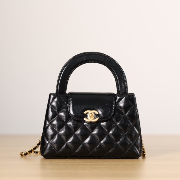 Black Quilted Calfskin Leather Nano Classic Kelly Shopper