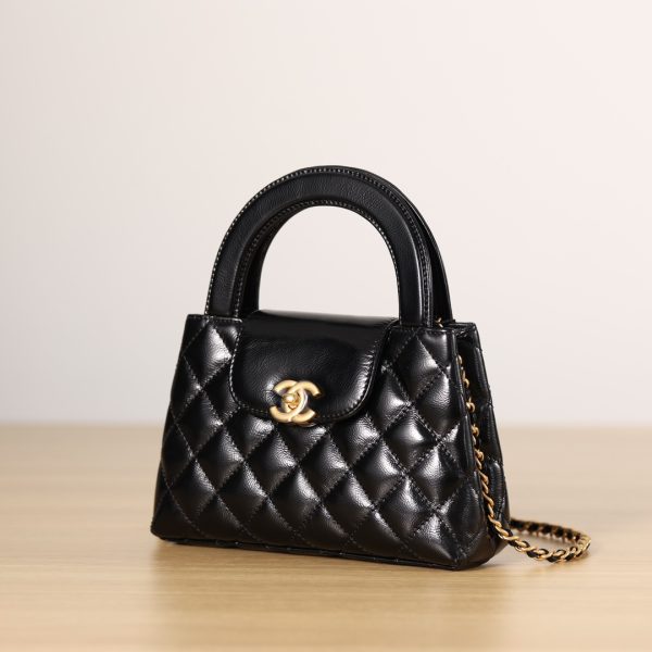 Black Quilted Calfskin Leather Nano Classic Kelly Shopper