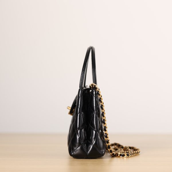 Black Quilted Calfskin Leather Nano Classic Kelly Shopper