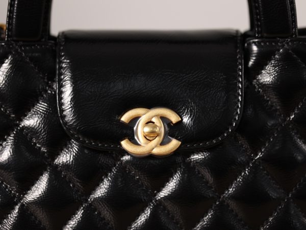 Black Quilted Calfskin Leather Nano Classic Kelly Shopper