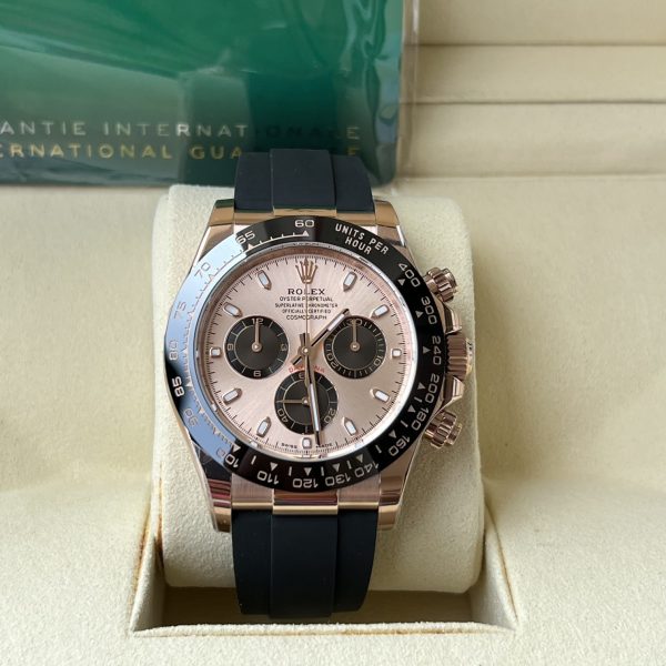 Rolex Cosmograph Daytona Pink and black Dial Oysterflex Strap Mens Everose Watch 116515LN-0018