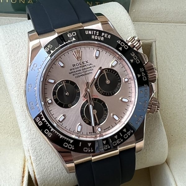 Rolex Cosmograph Daytona Pink and black Dial Oysterflex Strap Mens Everose Watch 116515LN-0018